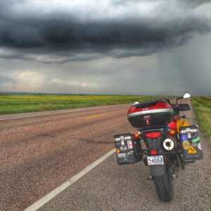 Riding through Wyoming and into some thunderstorms on my way south to Denver.